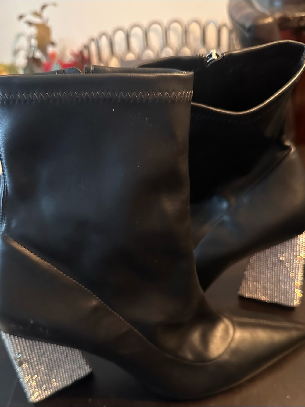 Schultz Black Stretch Ankle Boots with Sparkling Block Heels - Picture 3 of 5
